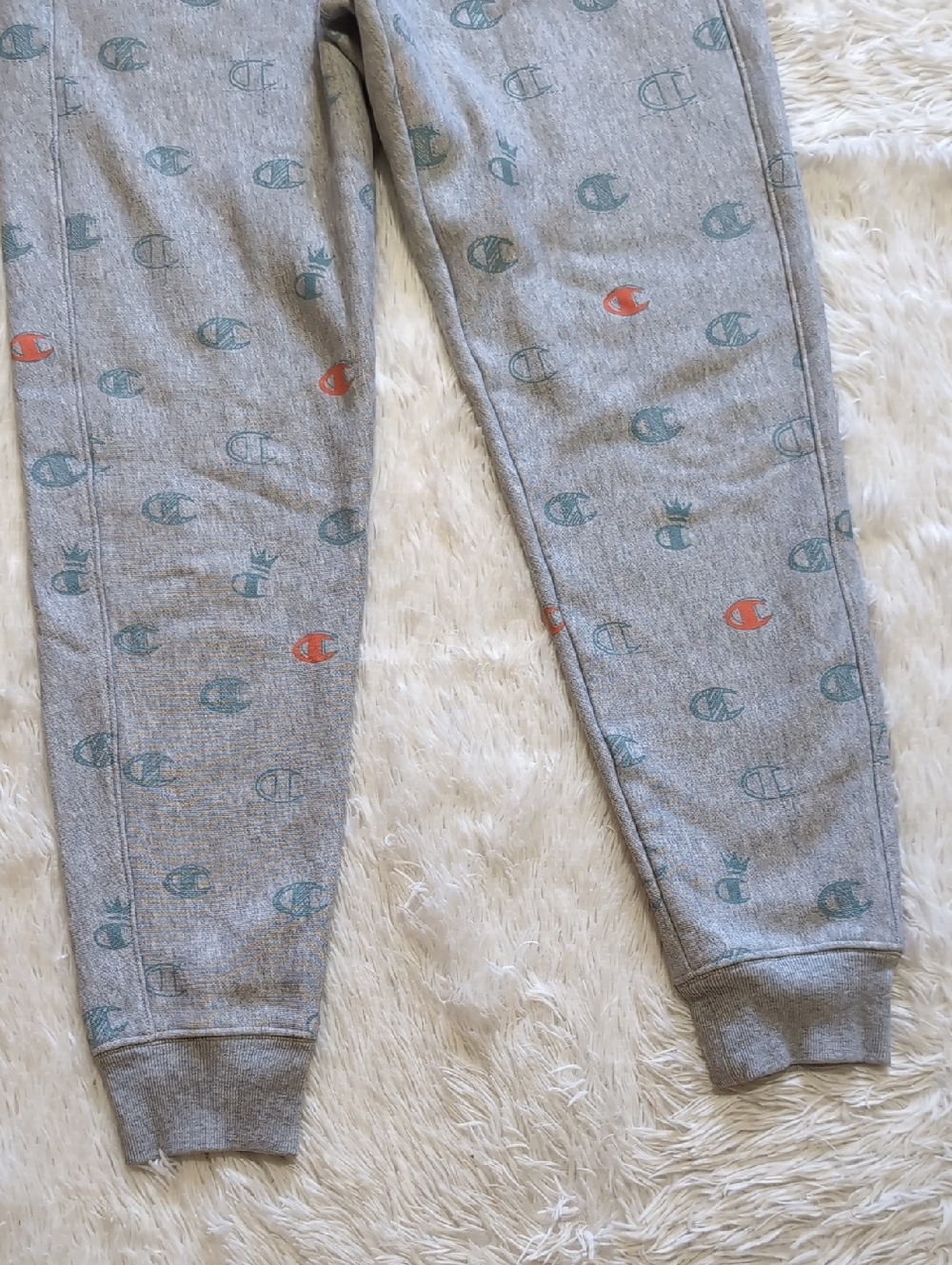 Champion Reverse Weave Grey Allover Blue/Orange Logo Sweatpant Jogger Small - Picture 4 of 11